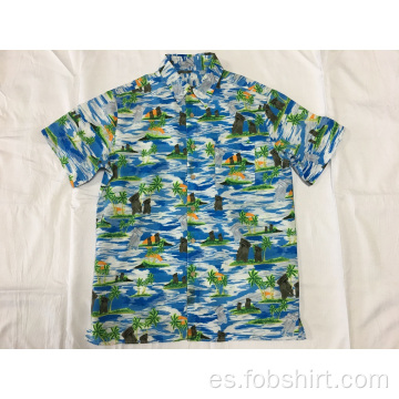 Camisa casual hawaiana con estampado de poliéster